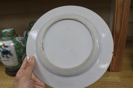 A pair of Samson of Paris jars and covers, and a pair of Qianlong famille rose plates